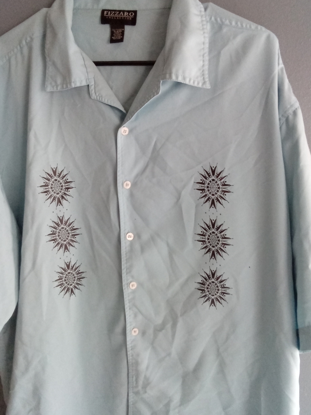 Fizzaro Collection Mens Light Blue Sunburst Embroidered Short Sleeve Shirt XL - Picture 3 of 7
